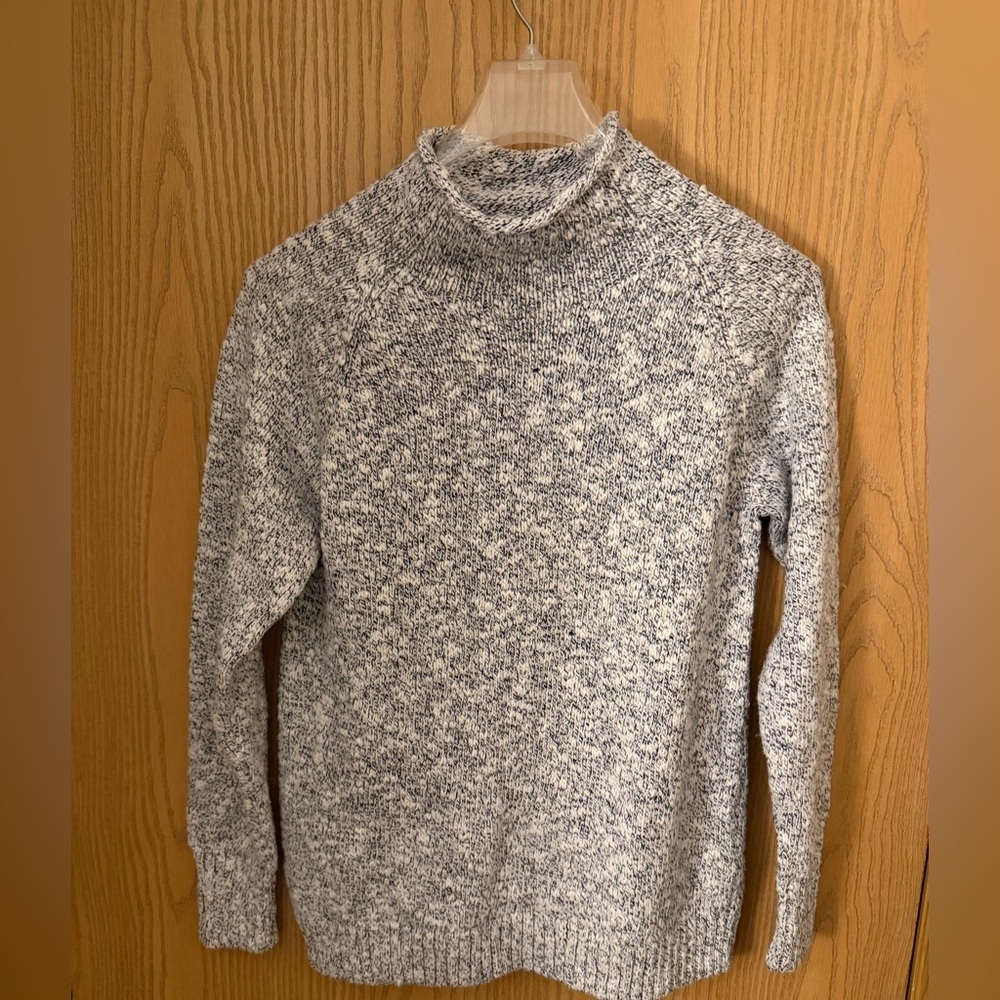 L.L. BEAN Black and White Textured Cotton Knit Turtleneck Sweater Women’s S P